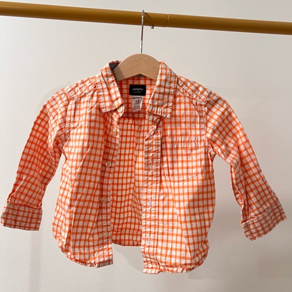 Carter's Vibrant Orange Plaid Button-Down Shirt - Picture 3 of 3